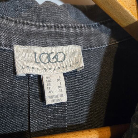 LOGO by Lori Goldstein Shacket Denim Neutral Grunge Whimsygoth Lagenlook L - Picture 2 of 8